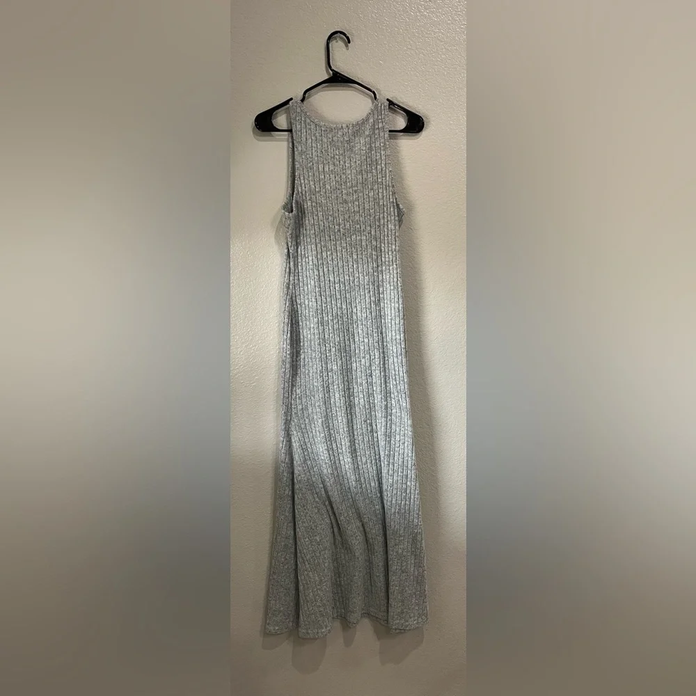 Women’s Sleeveless Ribbed Maxi Texture Tank Dress Gray Lightweight Sz L Chic - Picture 4 of 6